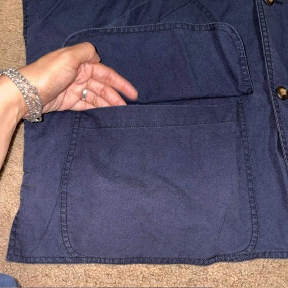 Banana Republic VTG Vintage Chore Coat Leather Collar Corduroy Trim Navy Blue XL
